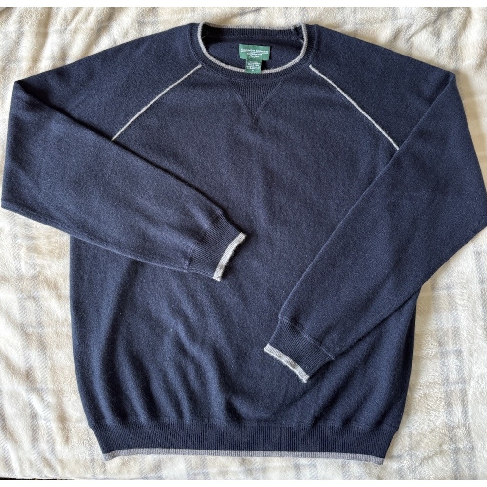 Hammacher Schlemmer 100% Cashmere Sweater Mens XL Navy Blue Crewneck Pullover